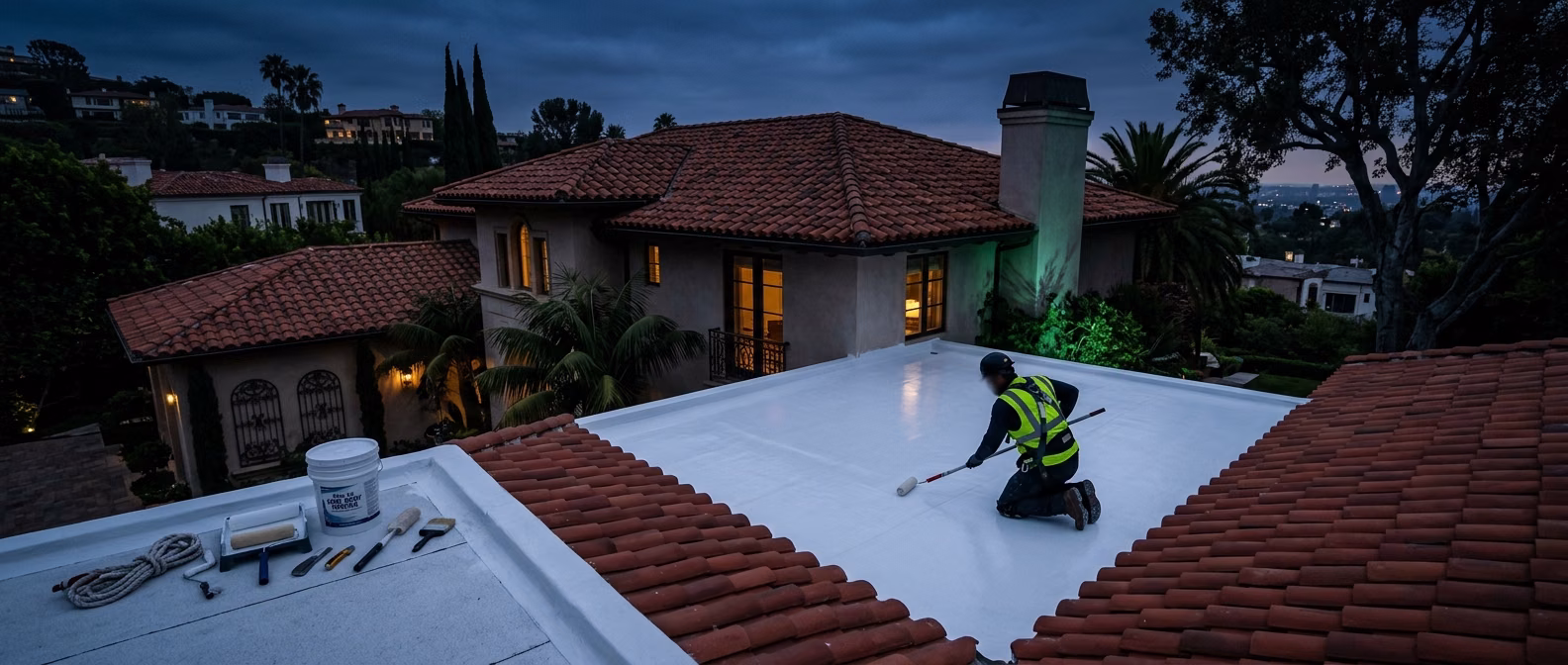 White cool roof coating on a Beverly Hills residence