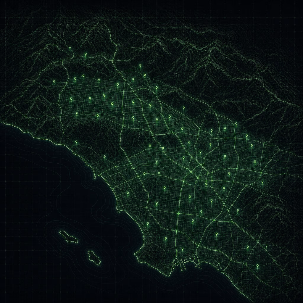 Map of the Los Angeles neighborhoods served by California Green Roofing