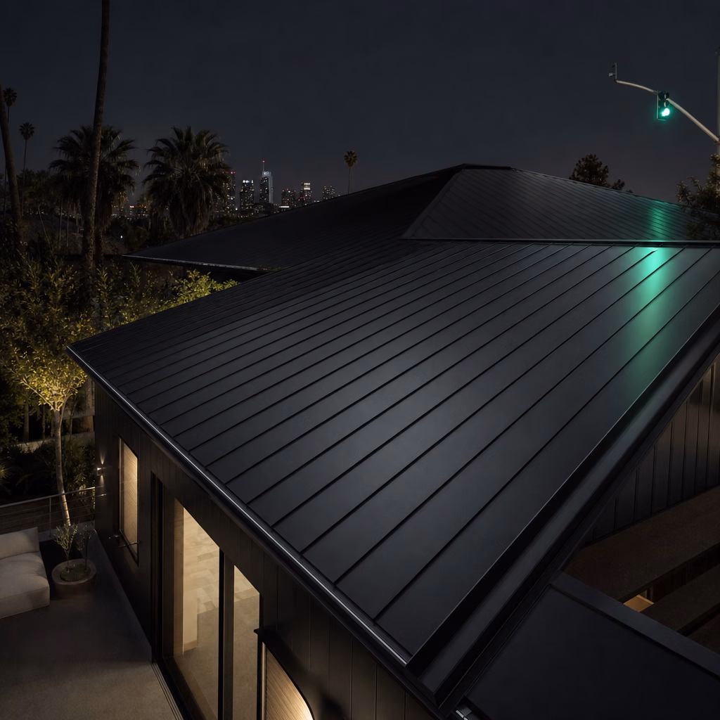Standing-seam metal roof on a modern Los Angeles home