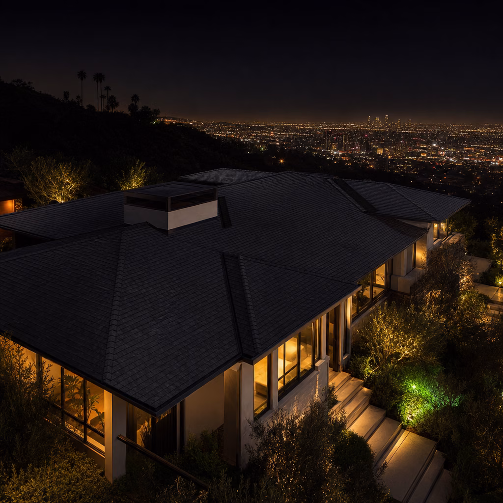 Completed Los Angeles roof installation on a hillside home