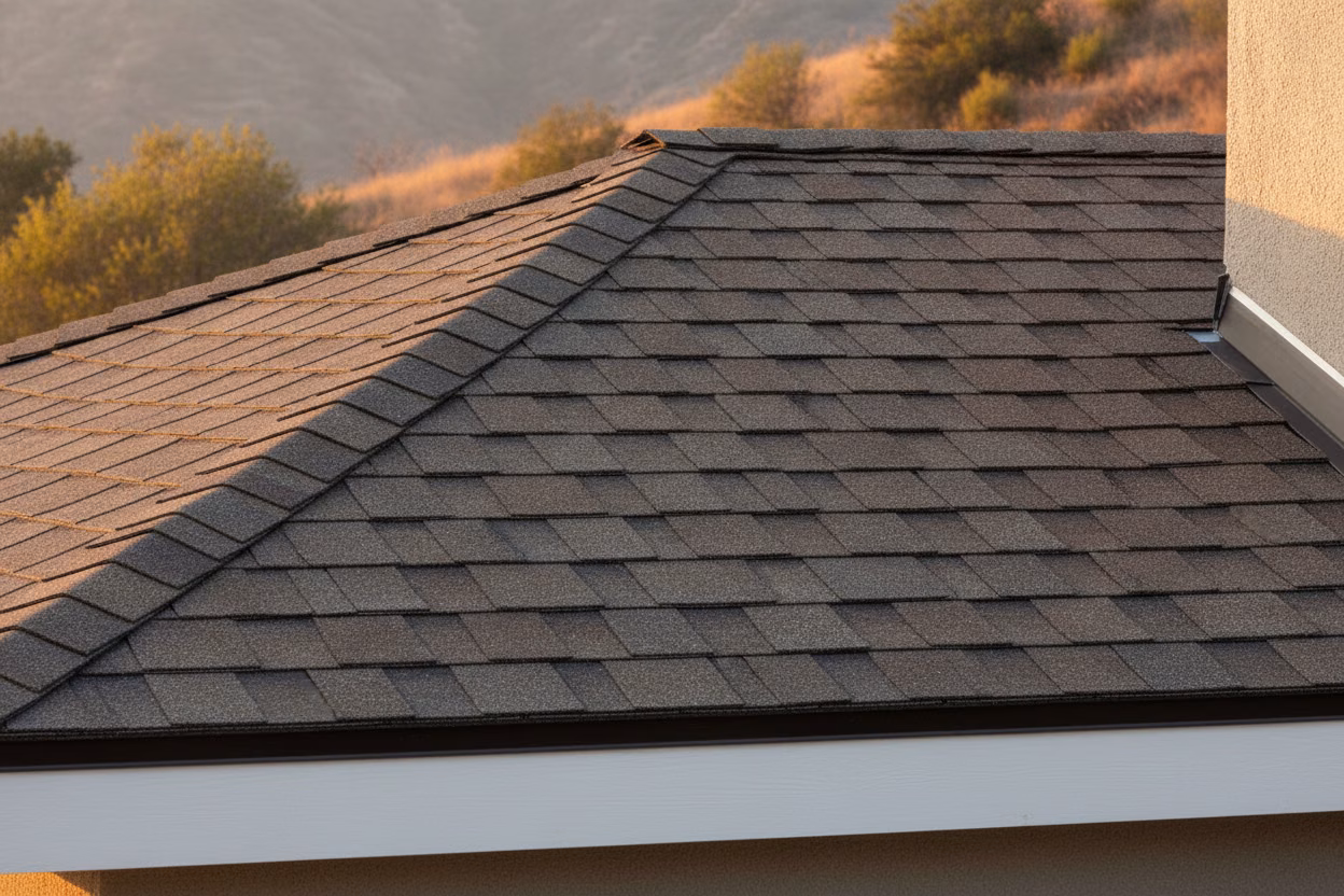 Class A fire rated shingle edge with metal flashing in the Pasadena foothills