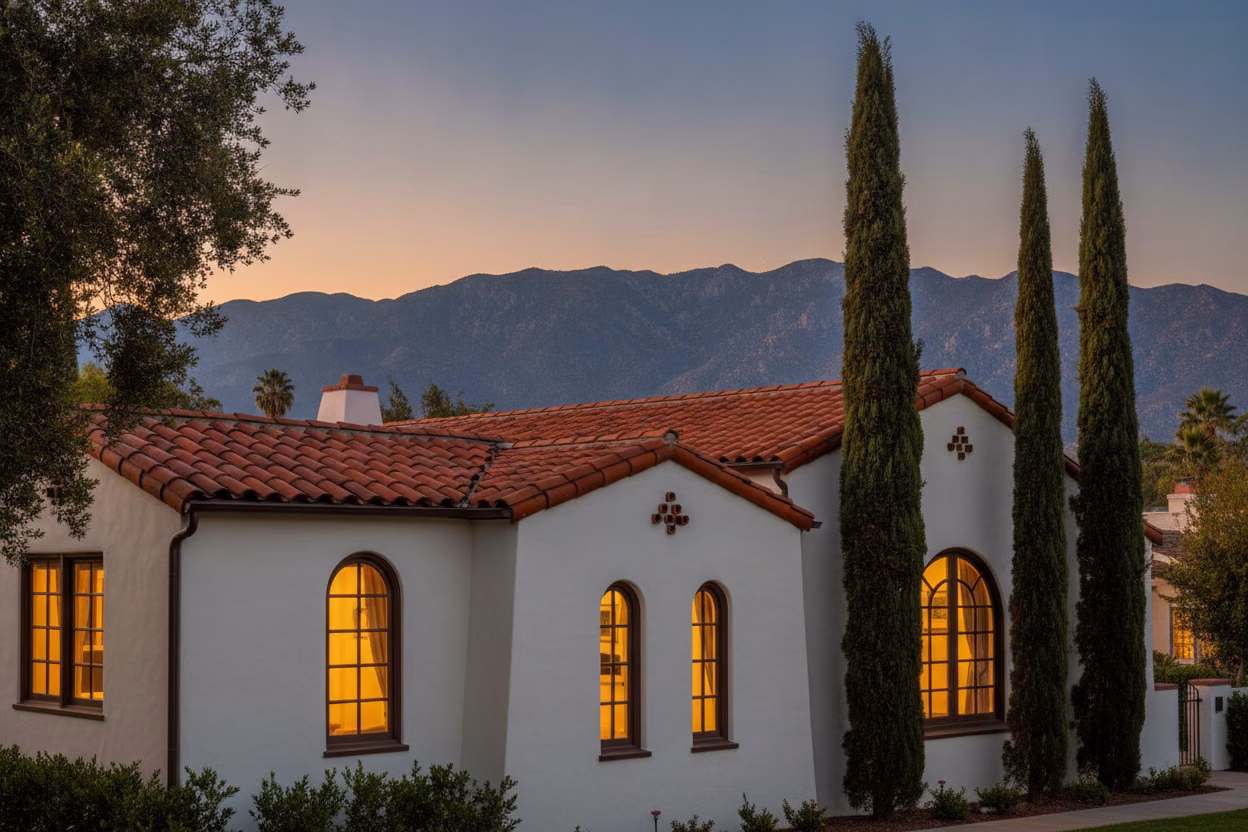 Clay tile roof on a Spanish Revival home in Pasadena