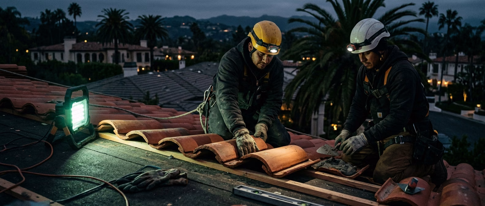 Roofing Beverly Hills estates: our own crew laying clay tile