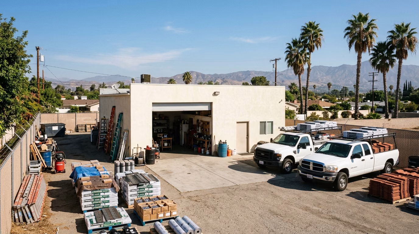 Roofing contractor yard and office in Reseda, Los Angeles