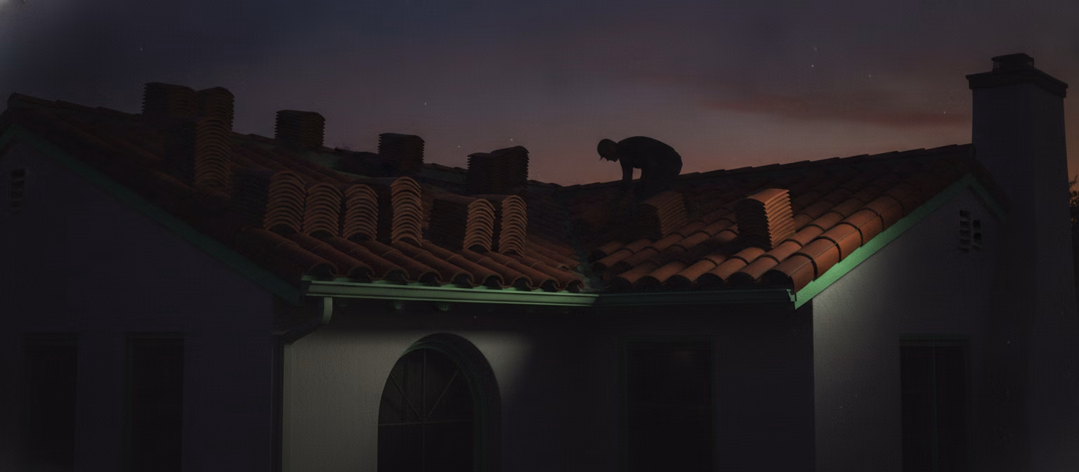 New clay tile courses being laid during a tile roof replacement