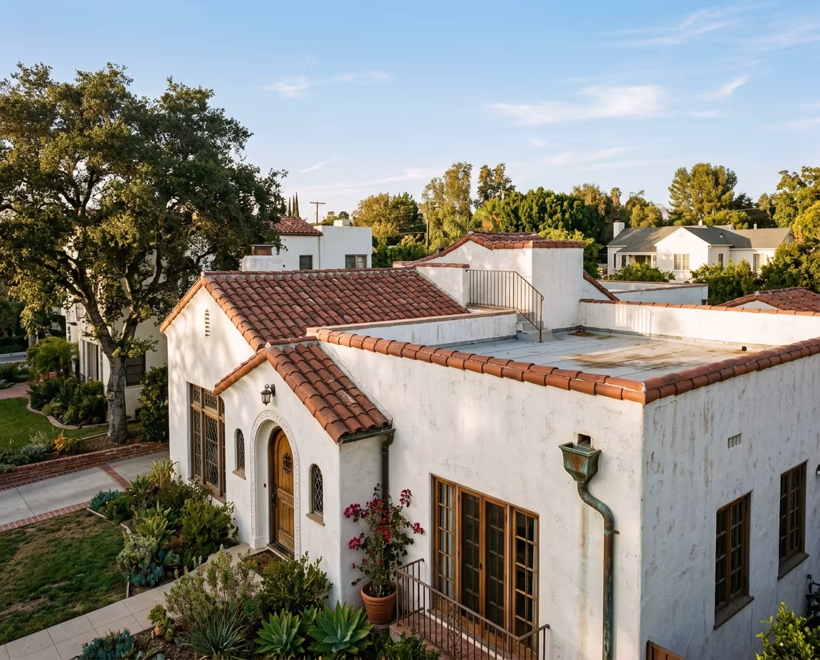 Spanish Revival house in Burbank with a clay tile roof, a Class A covering