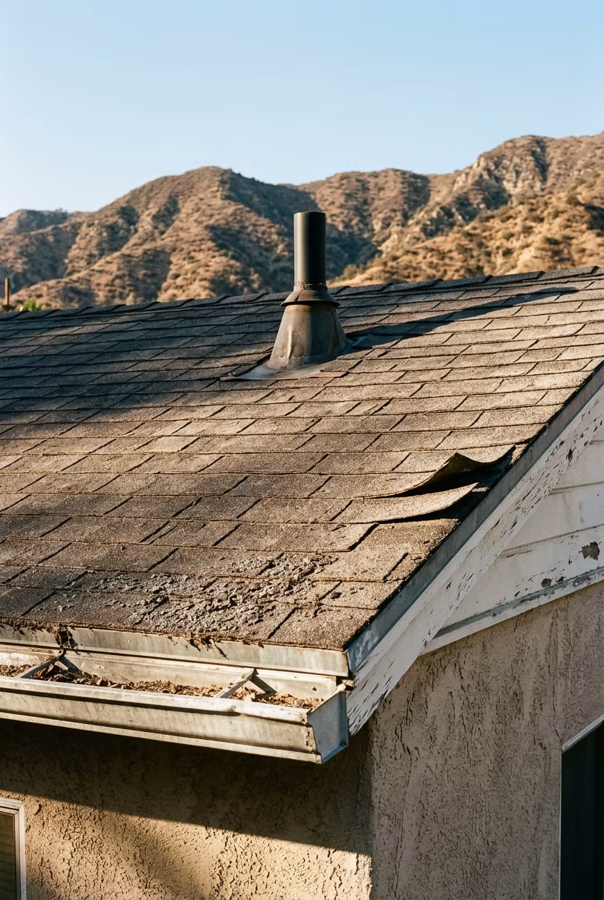 Post-war Burbank house with a sun-worn west slope due for roof repair