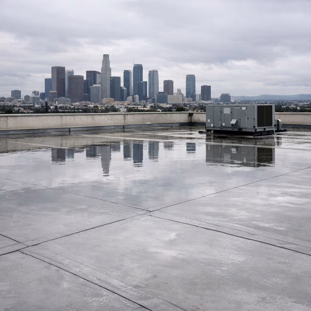 Flat roof inspection: standing water recorded in a roof condition report on a low slope roof