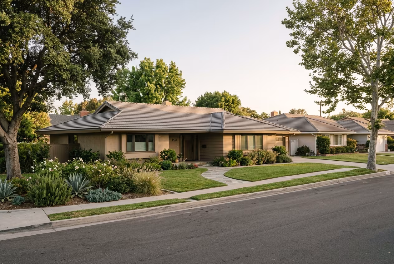 Roof replacement Newport Beach: a new concrete tile roof on a family home