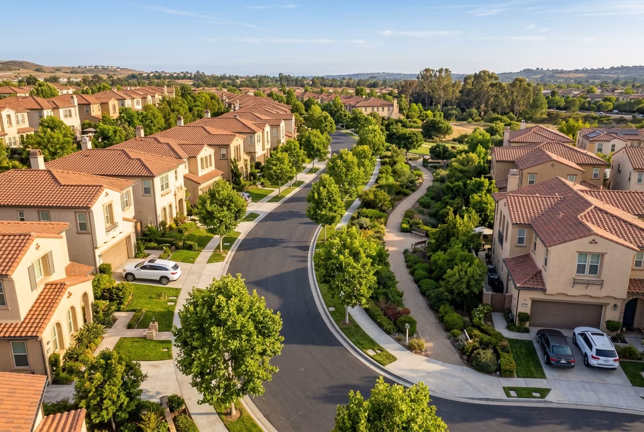 Irvine concrete tile roofs matched along one street