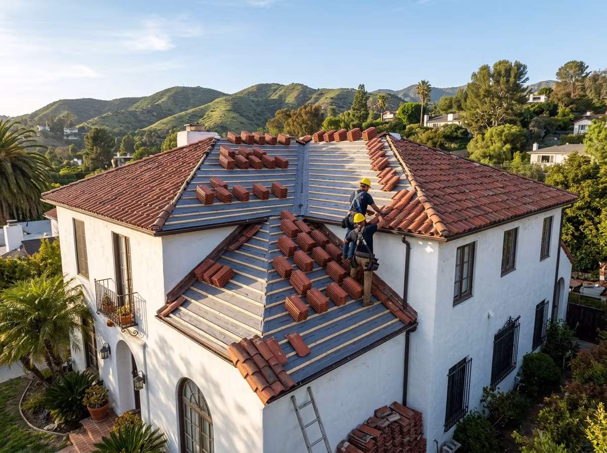 Partial roof replacement in Glendale: two tile slopes rebuilt over new felt