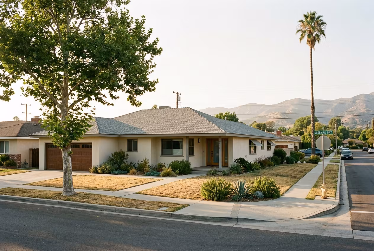 Roofing Sherman Oaks: low-pitch shingle on a 1950s ranch house