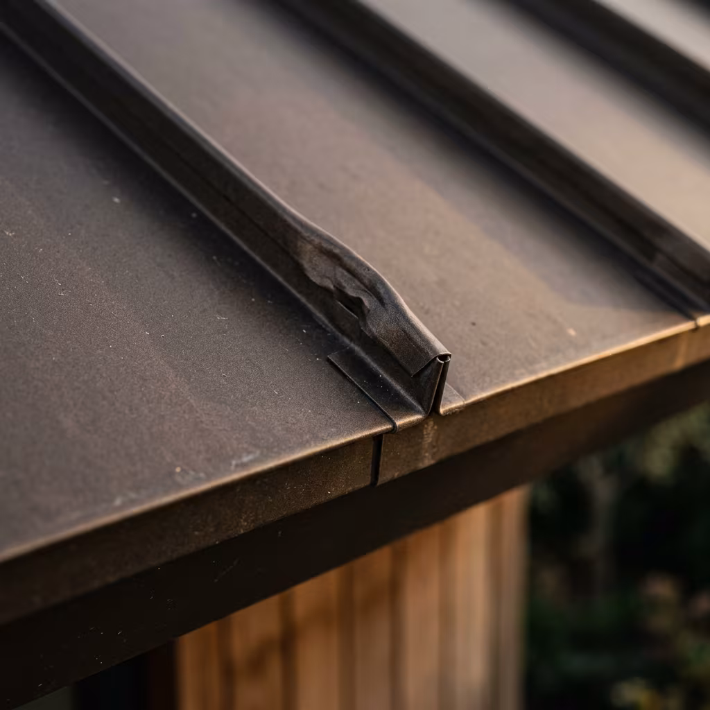 Steel roofing detail: a double-lock seam folded over a hidden clip