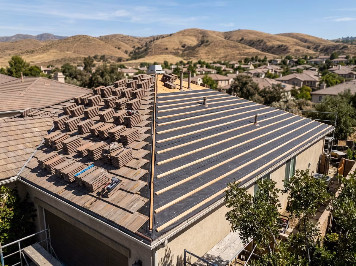 Tile underlayment in Santa Clarita: tiles stacked on a new layer during a relay
