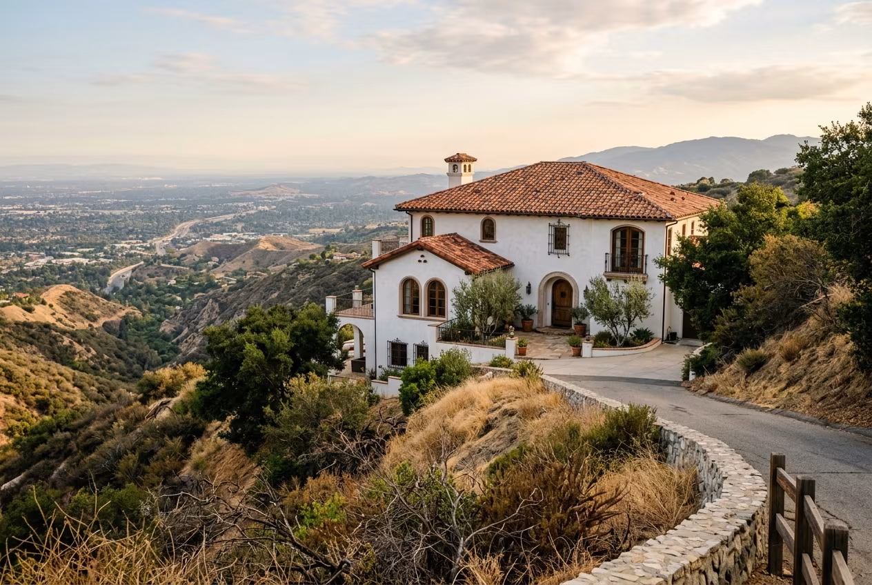 Class A roof in Sherman Oaks: barrel tile on a Spanish-style hillside home