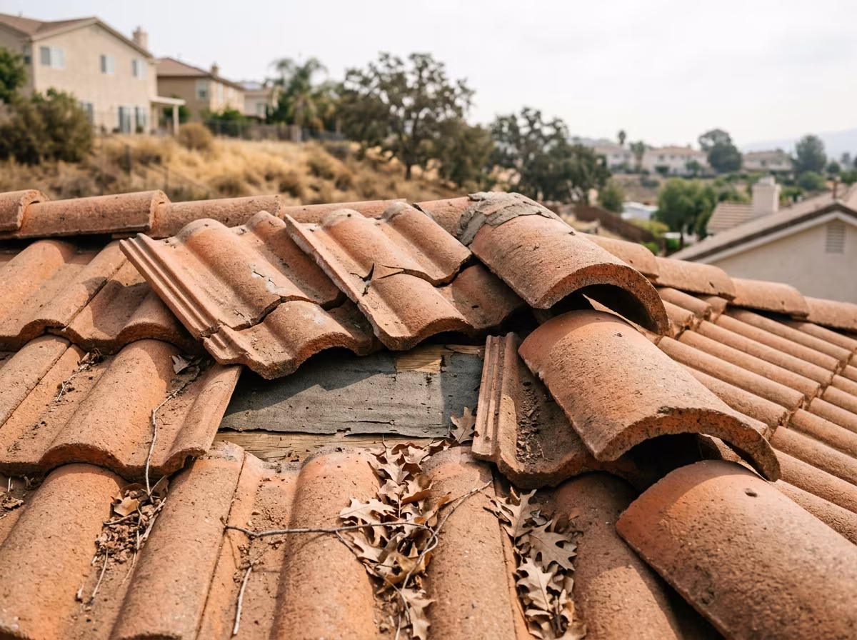 Roof repair Santa Clarita: wind-lifted and cracked tiles after a Santa Ana wind